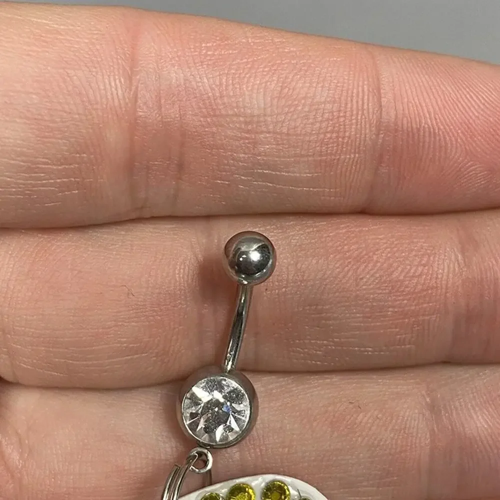 Handmade Pearlescent Redhead Pinup Girl Guitar Pick Belly Ring Rhinestone
